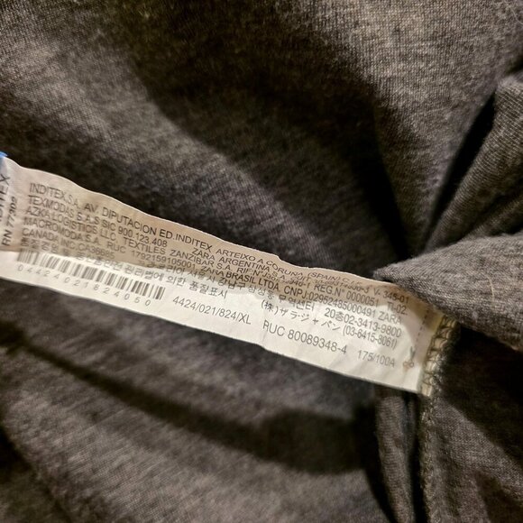 Zara Collection Charcoal Gray V-Neck Short Sleeve Cotton Blend Tee T-Shirt Top X - Picture 6 of 7